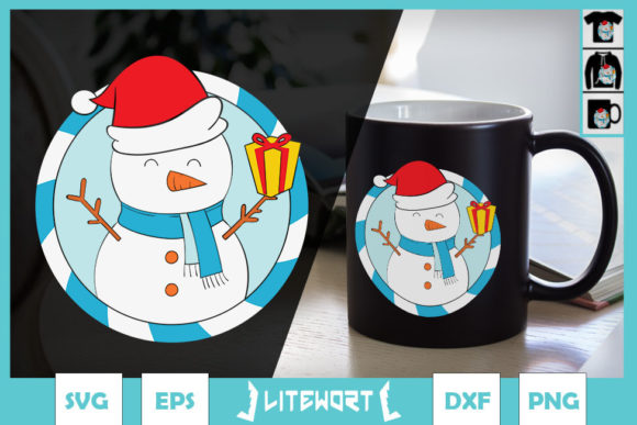 The Crafted Graphics of a Christmas Snowman with Gift
